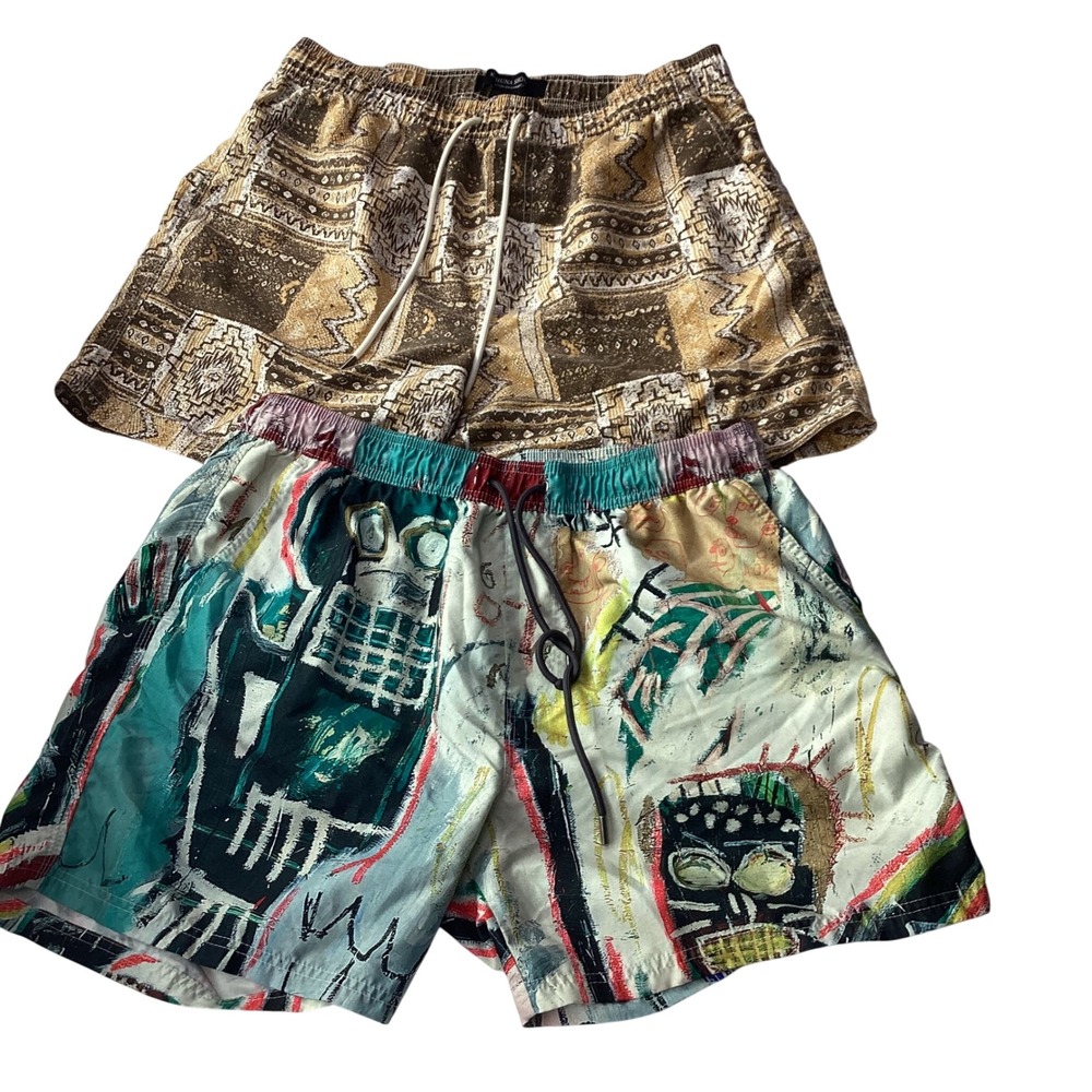 Cotton On Kahuna Shorts Bundle Mens XL Basquiat Art Tribal Print Swim Trunks 2pk